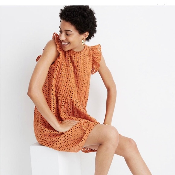 NWOT madewell pintuck mini dress burnt orange small - Picture 2 of 5